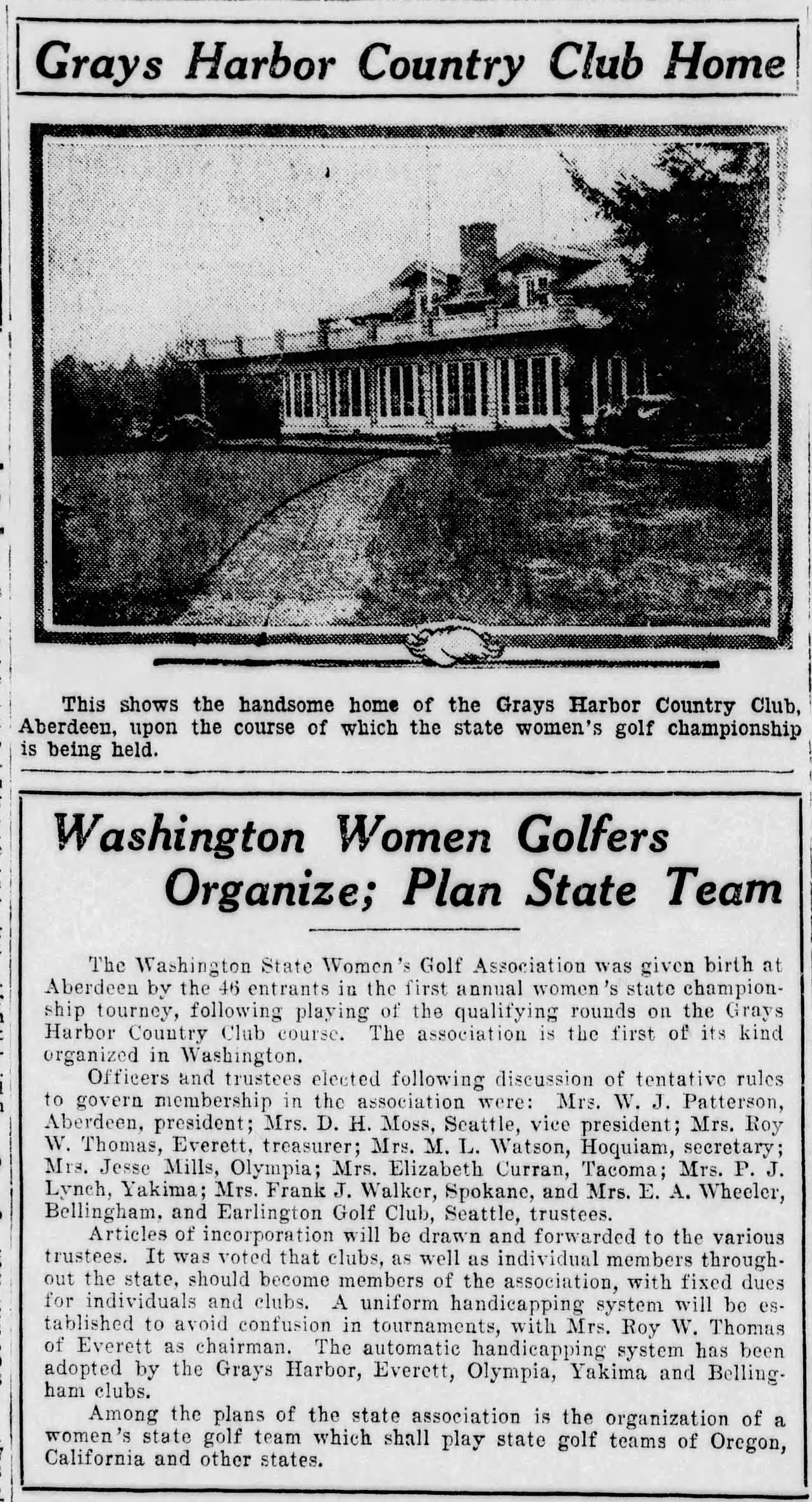1922 Washington Women Golfers Organize